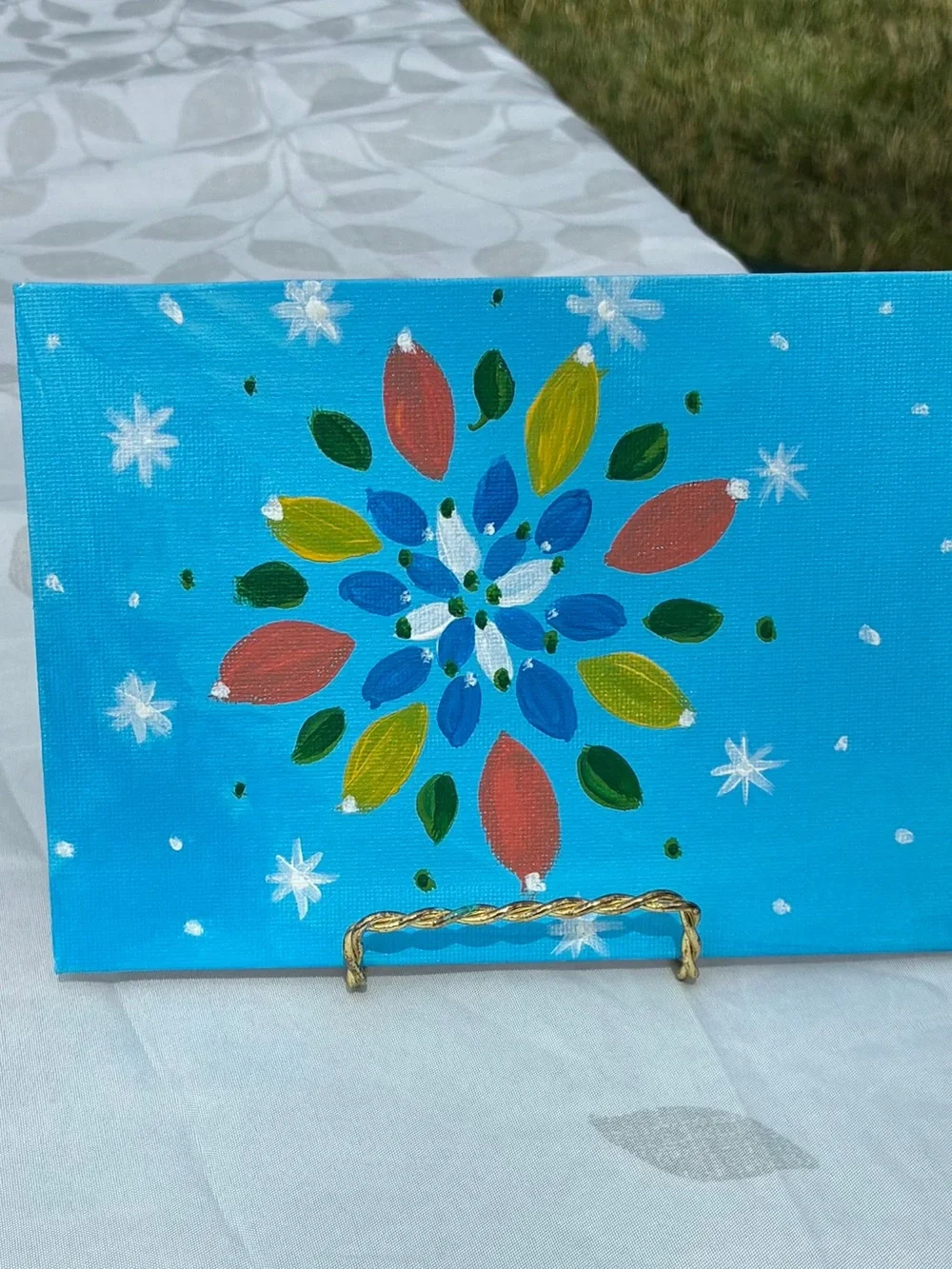 Hand-Painted Blue Snowflake Canvas Wall Art